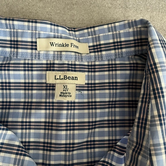 [XL] L.L. Bean Blue and White Casual Button Up Plaid Cotton Dress Shirt - Picture 3 of 8